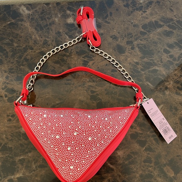 Wild Fable Coral Rhinestone Triangle Crossbody Bag Chain Adjustable Strap NEW - Picture 5 of 13